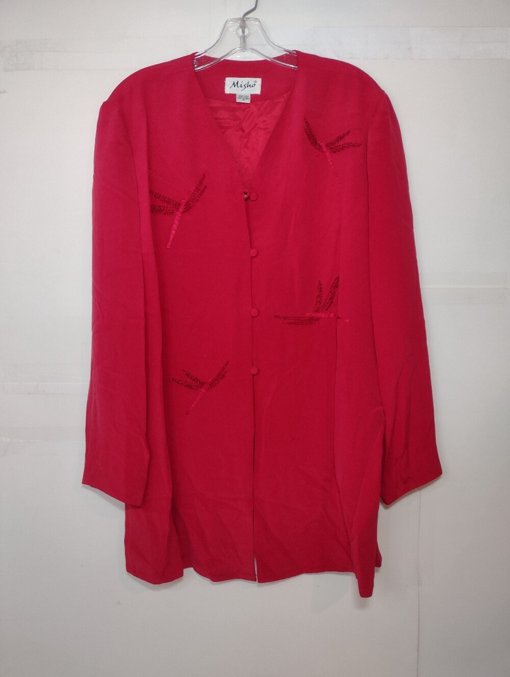 Misho Women's Vintage Silk Vibrant Red Silk Top/Blazer
